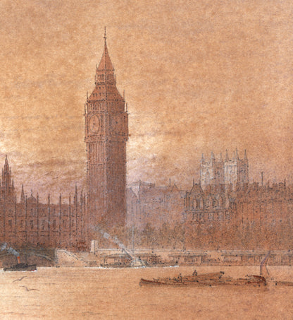 Frederick Edward Joseph Goff (1855-1931) Watercolour Painting - Westminster London - River Thames