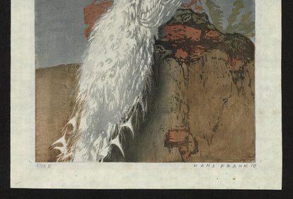 Hans Frank (1884-1948) Pencil Signed Woodcut - White Peacock 1910