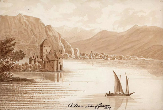 Elizabeth Campbell (1783-1861) Watercolour Painting - Chillon, Lake of Geneva Switzerland 1819
