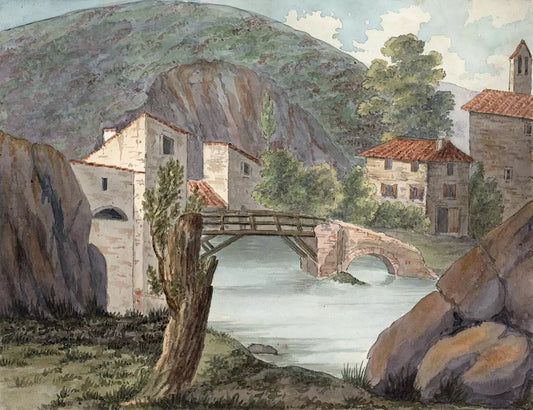 Elizabeth Campbell (1783-1861) Watercolour Painting - Mill at the rise of Sorgue, Vaucluse France 1818