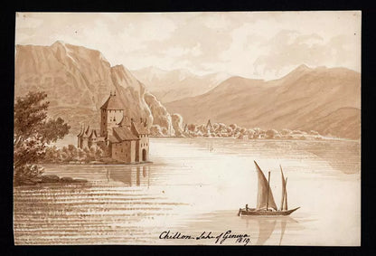 Elizabeth Campbell (1783-1861) Watercolour Painting - Chillon, Lake of Geneva Switzerland 1819