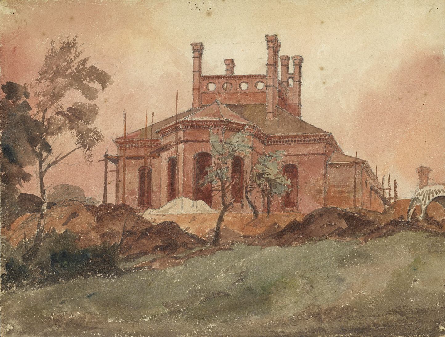 John Louis Petit (1801-1868) Watercolour Painting - The Brambles, Bumblekyte, Staffordshire - 1855