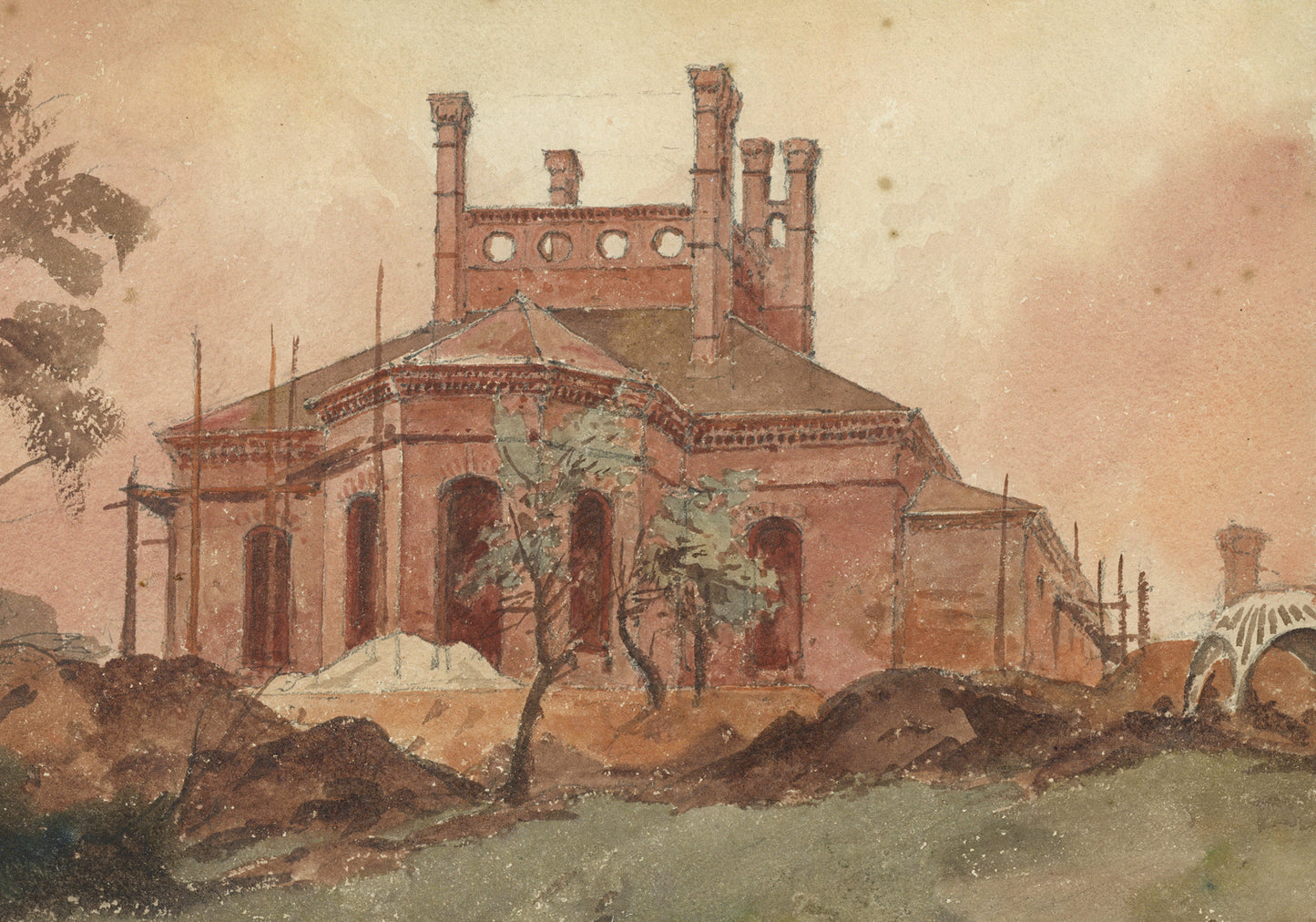 John Louis Petit (1801-1868) Watercolour Painting - The Brambles, Bumblekyte, Staffordshire - 1855