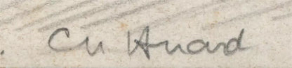 Charles Huard (1874-1965) Antique Pencil Drawing - Crouy France 1915 - WW1