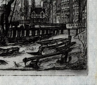 Charles William Sherborn (1831-1912) Antique Etching - Chelsea Reach London - River Thames