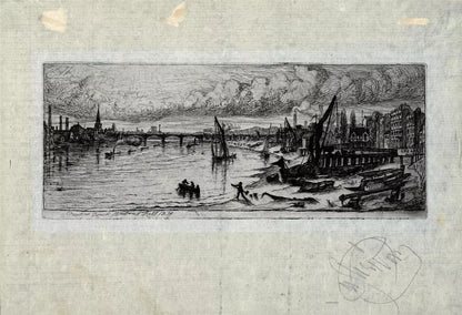 Charles William Sherborn (1831-1912) Antique Etching - Chelsea Reach London - River Thames