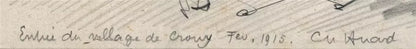 Charles Huard (1874-1965) Antique Pencil Drawing - Crouy France 1915 - WW1