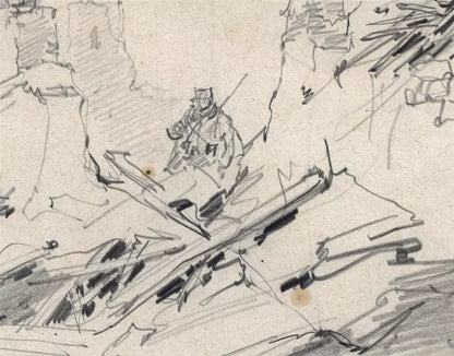 Charles Huard (1874-1965) Antique Pencil Drawing - Crouy France 1915 - WW1