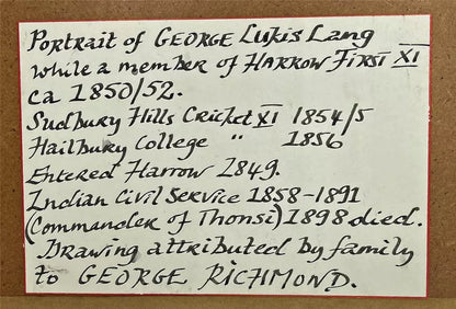 Portrait George Lukis Lang (1837-1898) First Class Cricketer - Antique Drawing