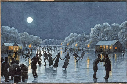 Danish Ice Skating Scene - Denmark - Antique Watercolour Painting - 19th Century