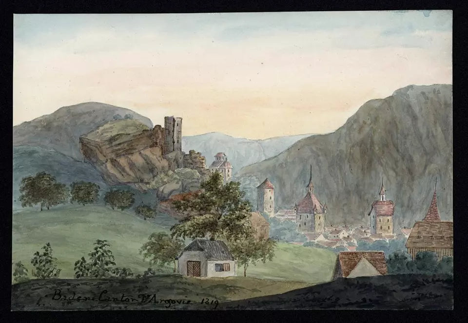 Elizabeth Campbell (1783-1861) Watercolour Painting - Baden canton d'Argovie Switzerland 1819