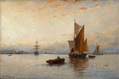 George Stanfield Walters (1838-1924) Oil Painting On Panel - On The River Medway