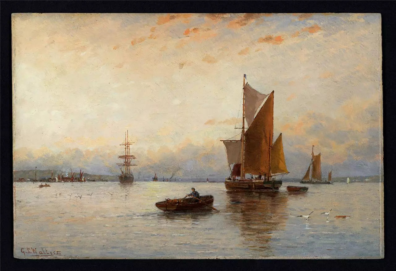 George Stanfield Walters (1838-1924) Oil Painting On Panel - On The River Medway