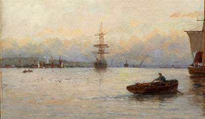 George Stanfield Walters (1838-1924) Oil Painting On Panel - On The River Medway