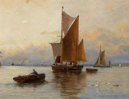 George Stanfield Walters (1838-1924) Oil Painting On Panel - On The River Medway