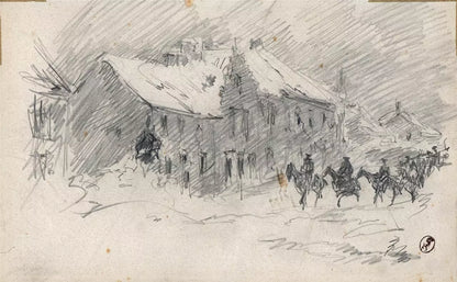 Charles Huard (1874-1965) Antique Pencil Drawing - WW1 Street Scene c1915