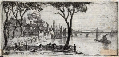 Charles William Sherborn (1831-1912) Antique Etching - Old Chelsea London - River Thames