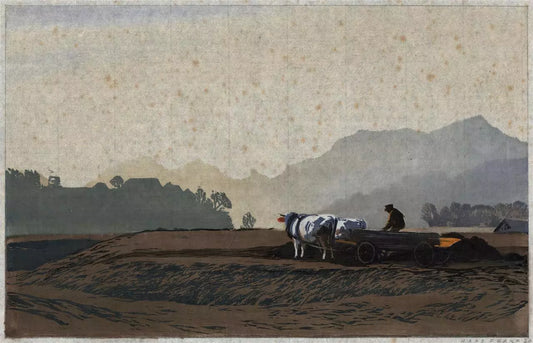 Hans Frank (1884-1948) Pencil Signed Woodcut - Ox And Cart In Landscape - 1920