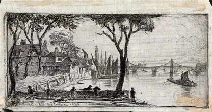 Charles William Sherborn (1831-1912) Antique Etching - Old Chelsea London - River Thames