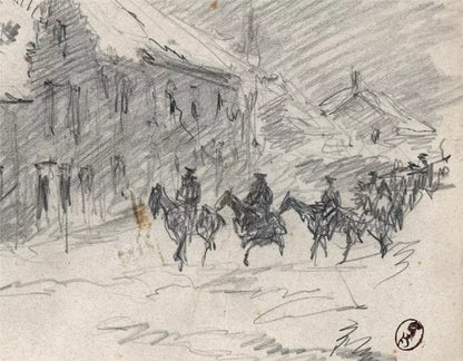 Charles Huard (1874-1965) Antique Pencil Drawing - WW1 Street Scene c1915