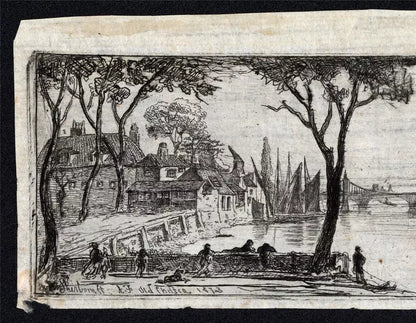 Charles William Sherborn (1831-1912) Antique Etching - Old Chelsea London - River Thames
