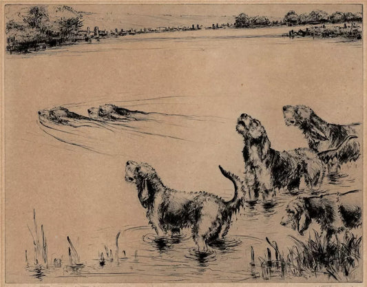 Kathleen Frances Barker (1901-1963) - Signed Etching - Otterhounds Hunting