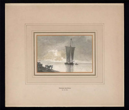 Thomas Hastings (1778-1854) - Watercolour Painting - Sailing Barge On The Severn