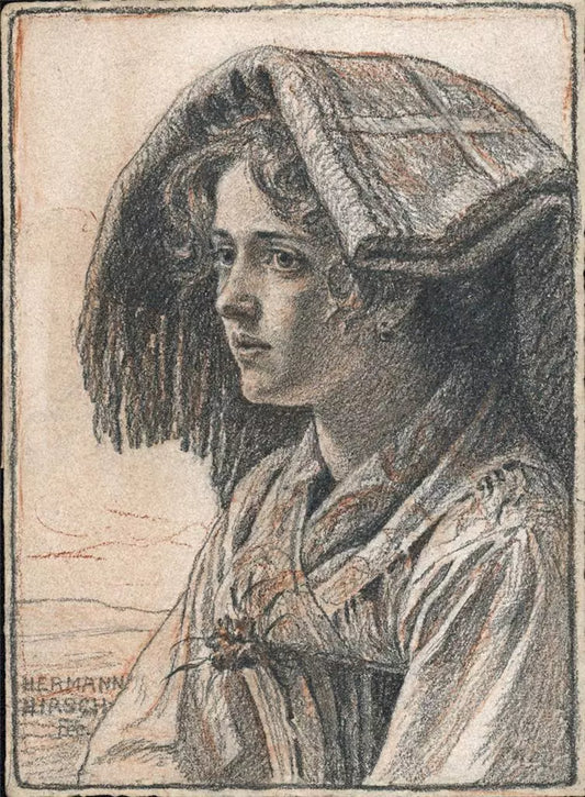 Hermann Hirsch (1861-1934) - Antique Pencil Drawing - Portrait Of A Lady