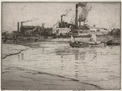 Leslie Moffat Ward (1888-1978) Signed Etching - Low Tide, Hammersmith - London