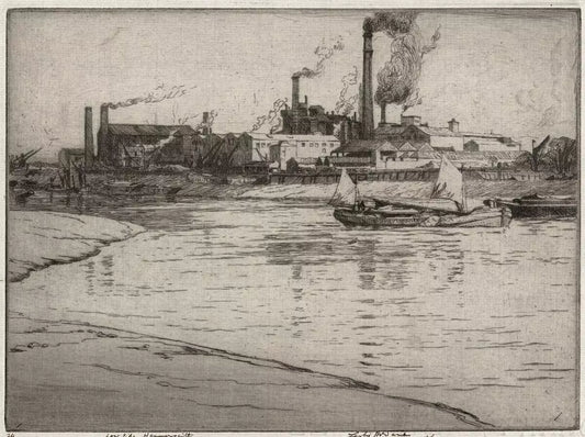 Leslie Moffat Ward (1888-1978) Signed Etching - Low Tide, Hammersmith - London