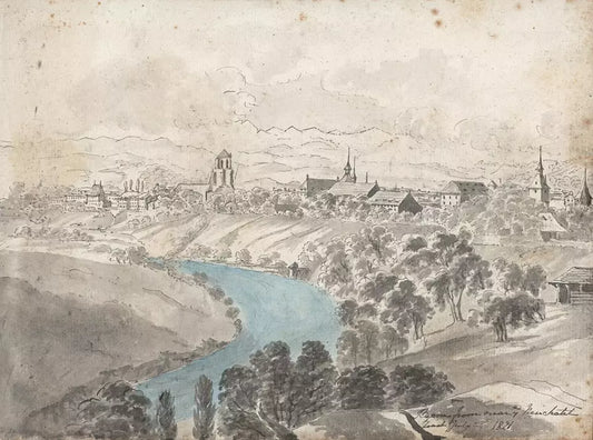Elizabeth Campbell (1783-1861) Watercolour Painting - Bern From Near Neuchatel Switzerland 1821