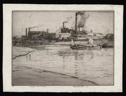 Leslie Moffat Ward (1888-1978) Signed Etching - Low Tide, Hammersmith - London