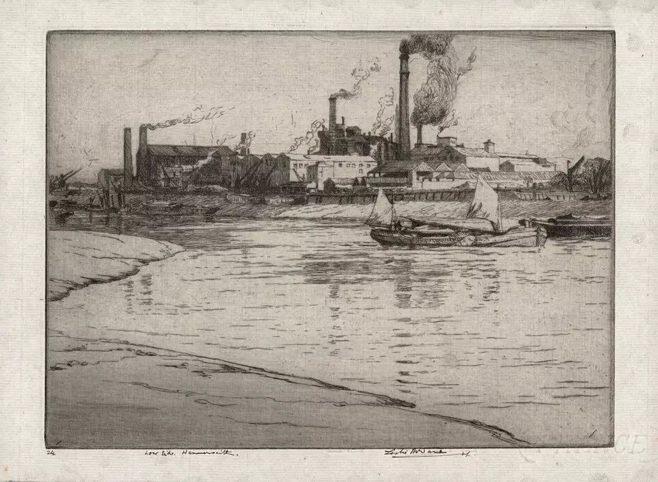 Leslie Moffat Ward (1888-1978) Signed Etching - Low Tide, Hammersmith - London