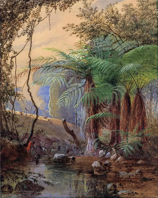 Tropical Forest - Fern Trees - Watercolour Painting - J F Bland - 19th Century