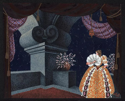 Theatre Set Design Scene - Gouache Painting - Indistinctly Signed - 20th Century