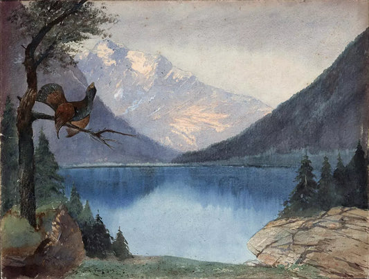 Heinrich Josef Wertheim Watercolour Painting - Grouse In Landscape Germany 1909