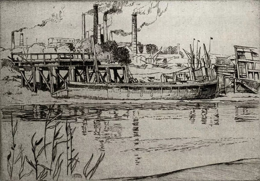 Leslie Moffat Ward (1888-1978) - Pencil Signed Etching - A Medway Cement Wharf