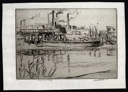 Leslie Moffat Ward (1888-1978) - Pencil Signed Etching - A Medway Cement Wharf