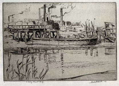 Leslie Moffat Ward (1888-1978) - Pencil Signed Etching - A Medway Cement Wharf