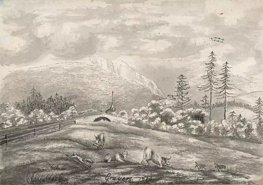 Elizabeth Campbell (1783-1861) Watercolour Painting - Gruyeres Switzerland 1820