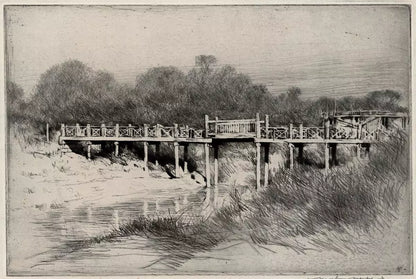 Mortimer Luddington Menpes - Signed Etching - Old bridge, Mandalay Burma Myanmar