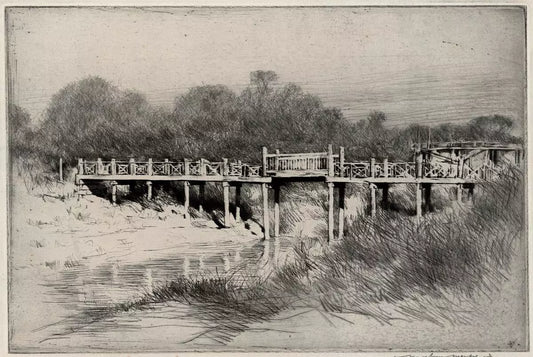 Mortimer Luddington Menpes - Signed Etching - Old bridge, Mandalay Burma Myanmar