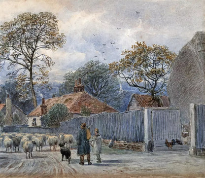 John MacPherson (fl.1858-1891) Watercolour Painting - Sheep In Village Landscape