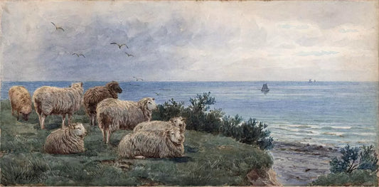 John MacPherson (fl.1858-1891) Watercolour Painting - Sheep In Coastal Landscape
