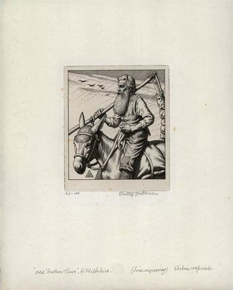 Stanley Anderson (1884-1966) Line-engraving - Old Father Time', Of Wiltshire