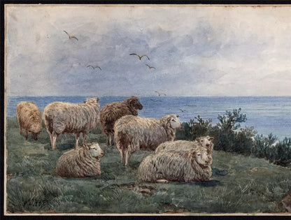 John MacPherson (fl.1858-1891) Watercolour Painting - Sheep In Coastal Landscape