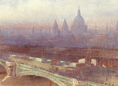 Frederick Edward Joseph Goff (1855-1931) Watercolour Painting - Blackfriars, London - River Thames