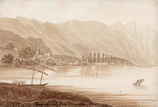 Elizabeth Campbell (1783-1861) Watercolour Painting - La Tour-De-Peilz From Vevey Lake Of Geneva Switzerland 1819