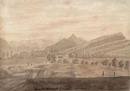 Elizabeth Campbell (1783-1861) Watercolour Painting - From The New Walk Geneva Switzerland 1824