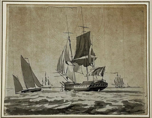 William Anderson (1757-1837) Watercolour Painting - Ships & Boats At Sea